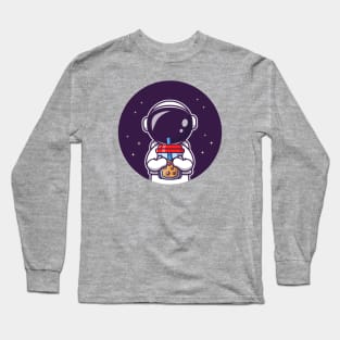 Cute Astronaut Sipping Boba Milk Tea Long Sleeve T-Shirt